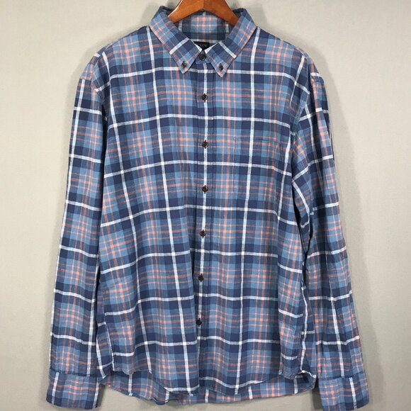 J Crew Shirt Men's XL Blue Orange Plaid Button Down Long Sleeve Pocket Cotton - Picture 1 of 12